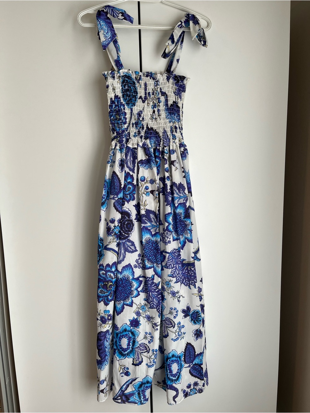 SHEIN Blue Floral Smocked Midi Dress XS - NWOT